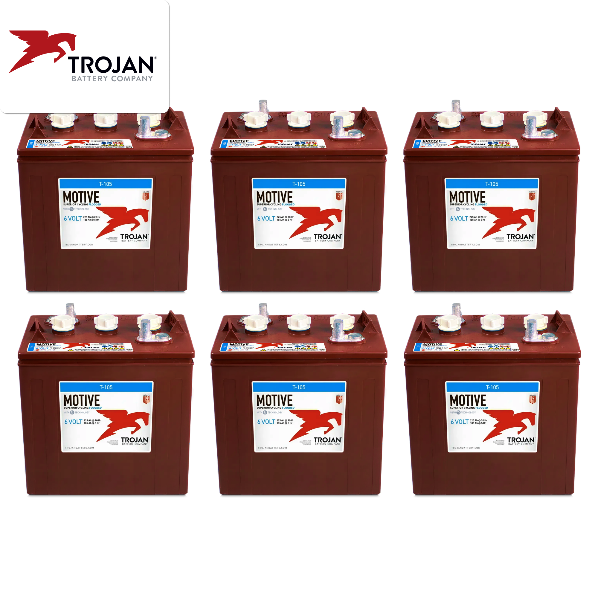 Ehpt Trojan T-105 EHPT 6V 225Ah Battery Pack of 6 for Golf Cart (6x6V) - A1 ...