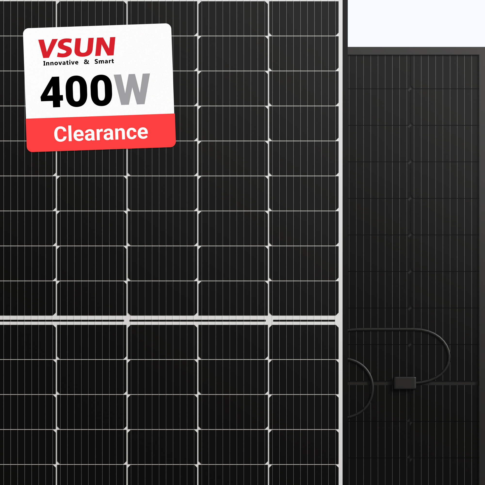 VSUN 400W Solar Panel 108 cell VSUN400108BMH Black on Clear Clearance