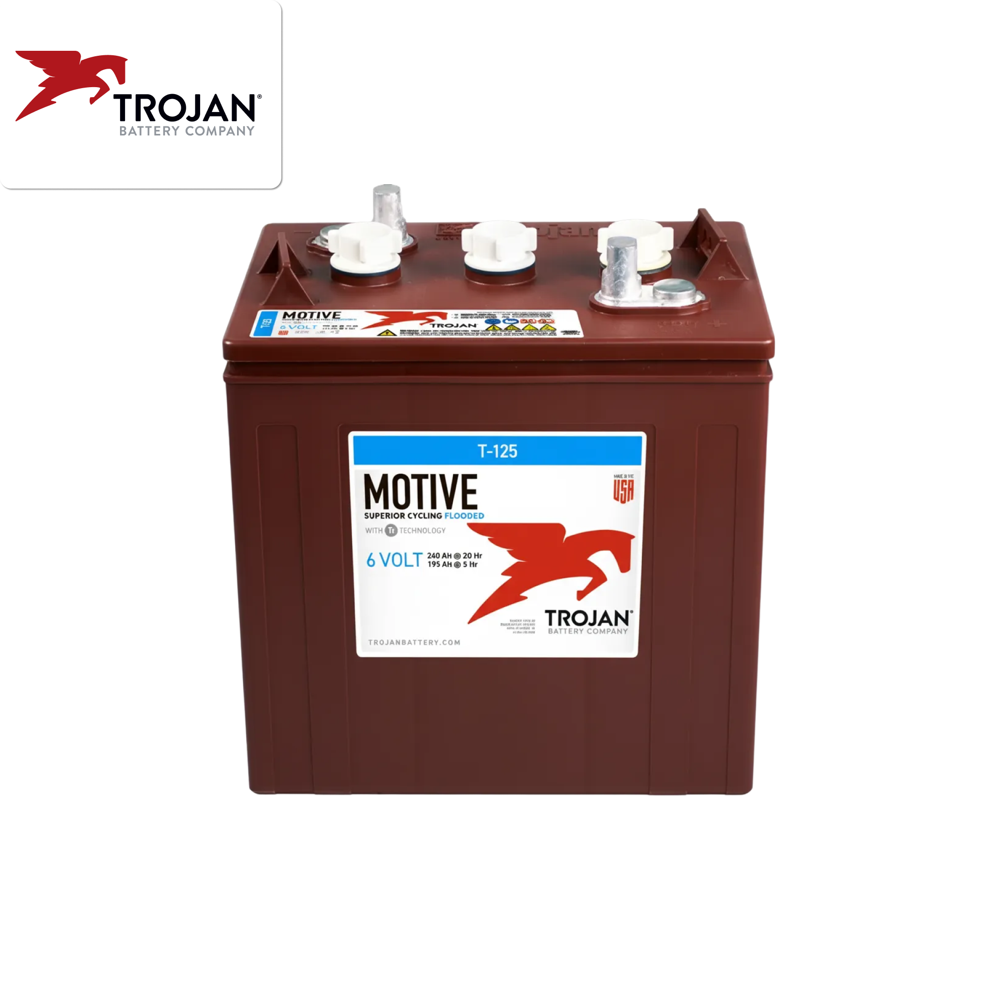 Ehpt Trojan Motive T-125 EHPT MasterVent 240Ah 6V Deep-Cycle Flooded Battery ...