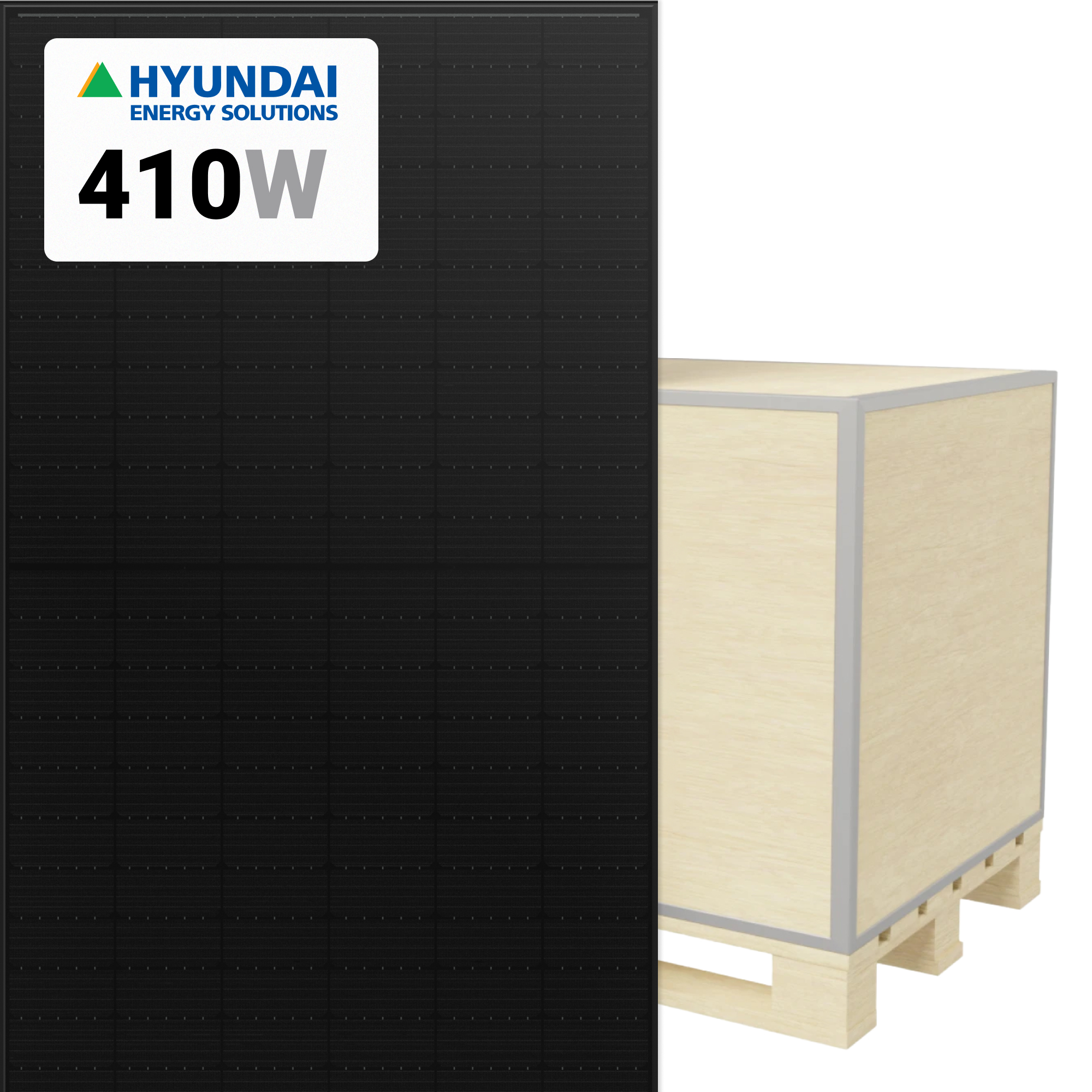 Hyundai 410W Solar Panel 132 Half-Cell Bifacial HiS-S410YH(BK) Wholesale 32 panels per pallet at A1 SolarStore