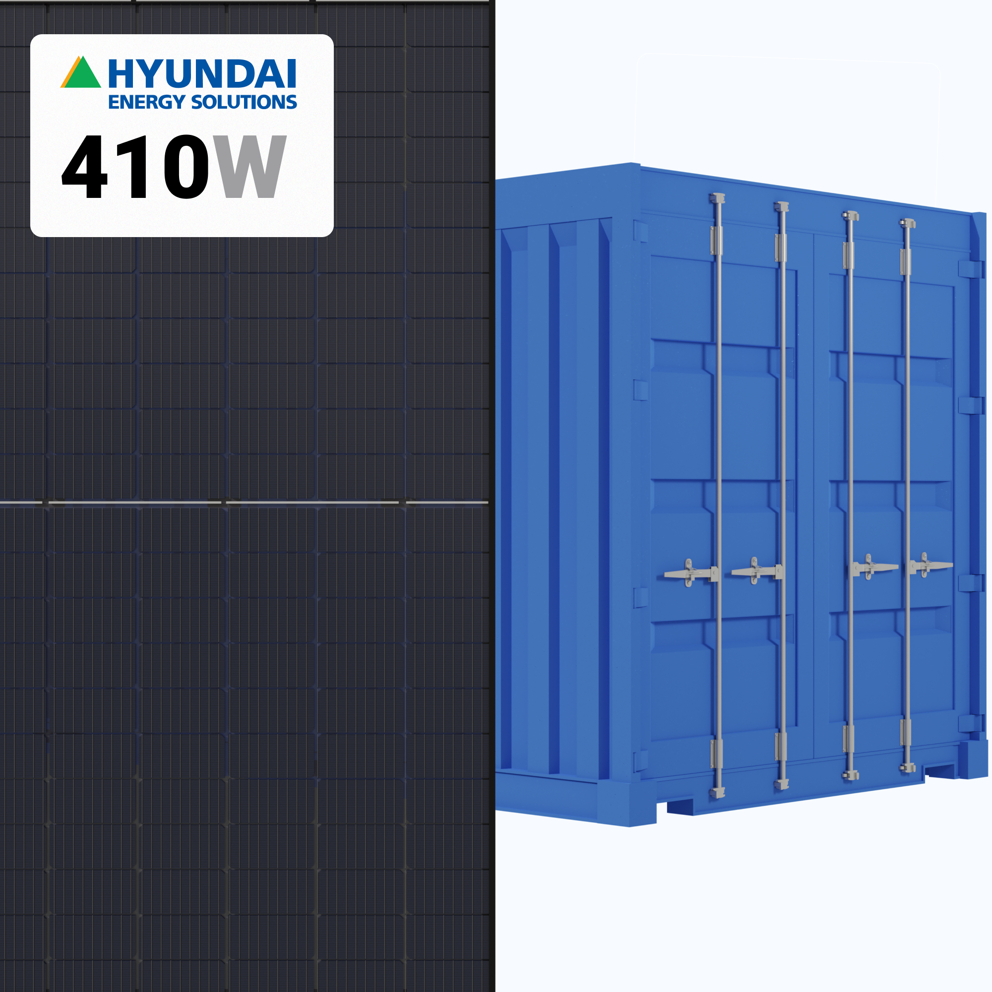 Hyundai 410W Solar Panel 132 Half-Cell Bifacial HiS-S410YH(BK) Commercial 768 panels per Container at A1 SolarStore