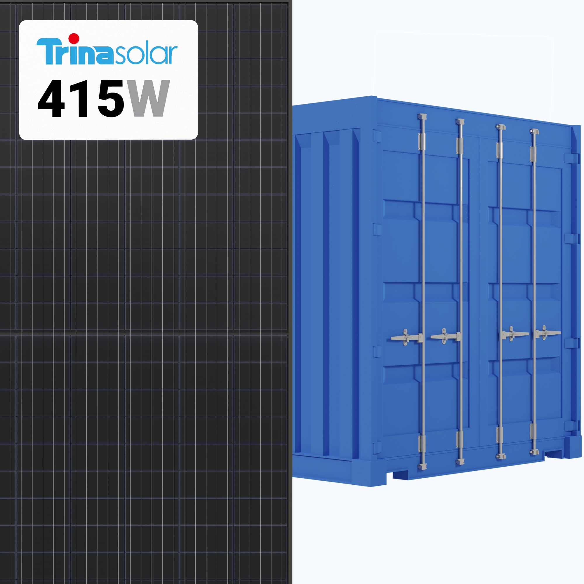 Trina 415W Solar Panel 144 Cell All-Black Bifacial TSM-415NE09RC.05 Commercial 792 panels per Container at A1 SolarStore