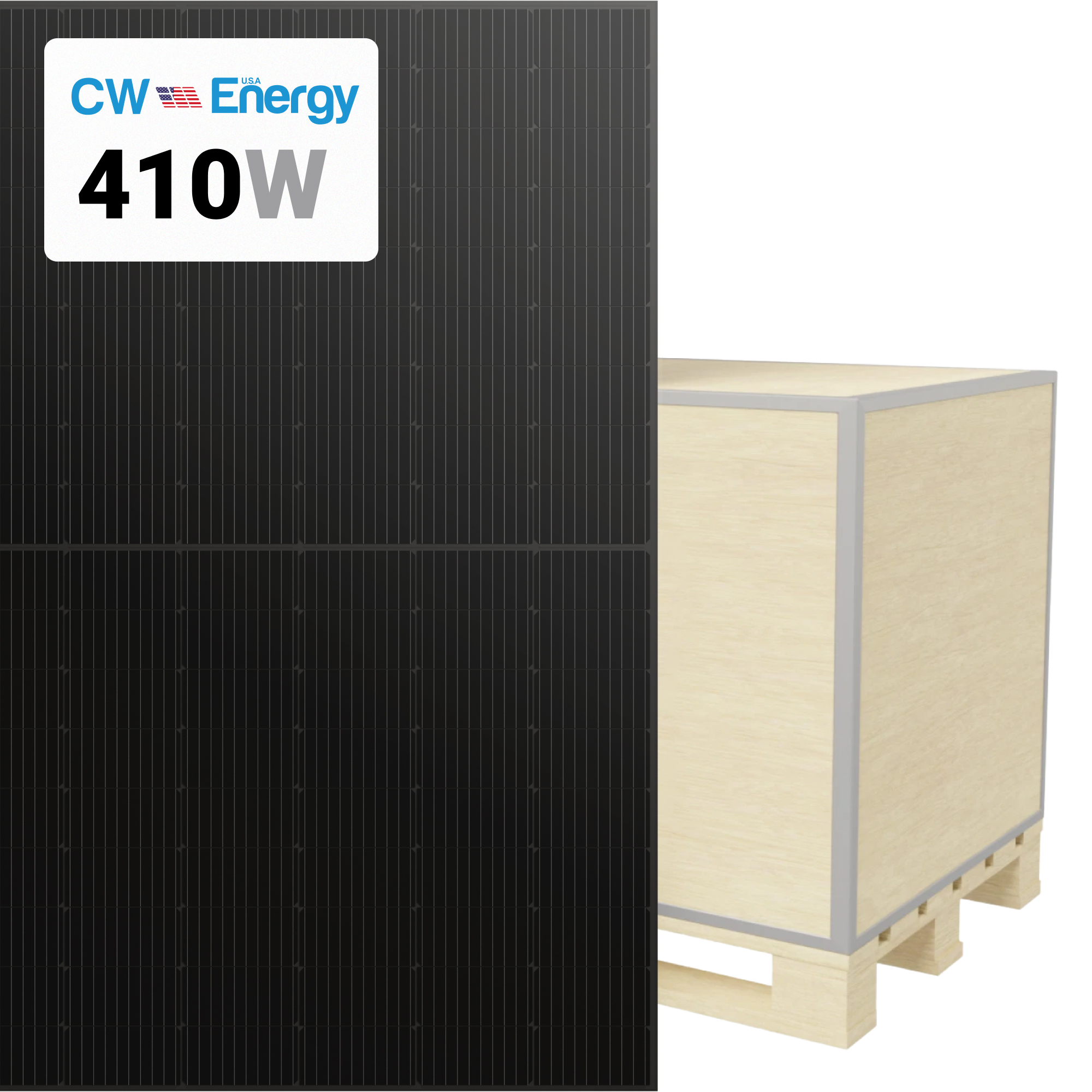 CW Energy 410W Solar Panel 108 Cells Bifacial CWT410-108PMB10 Assembled in the USA Wholesale 35 panels per pallet at A1 SolarStore