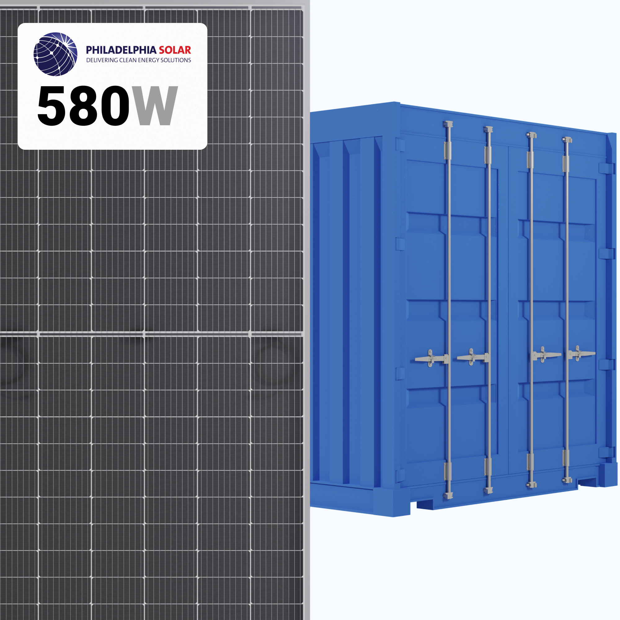 Philadelphia Solar 580W Bifacial 144 Cells MNB144(HCBF)-580W Commercial 620 panels per Container at A1 SolarStore