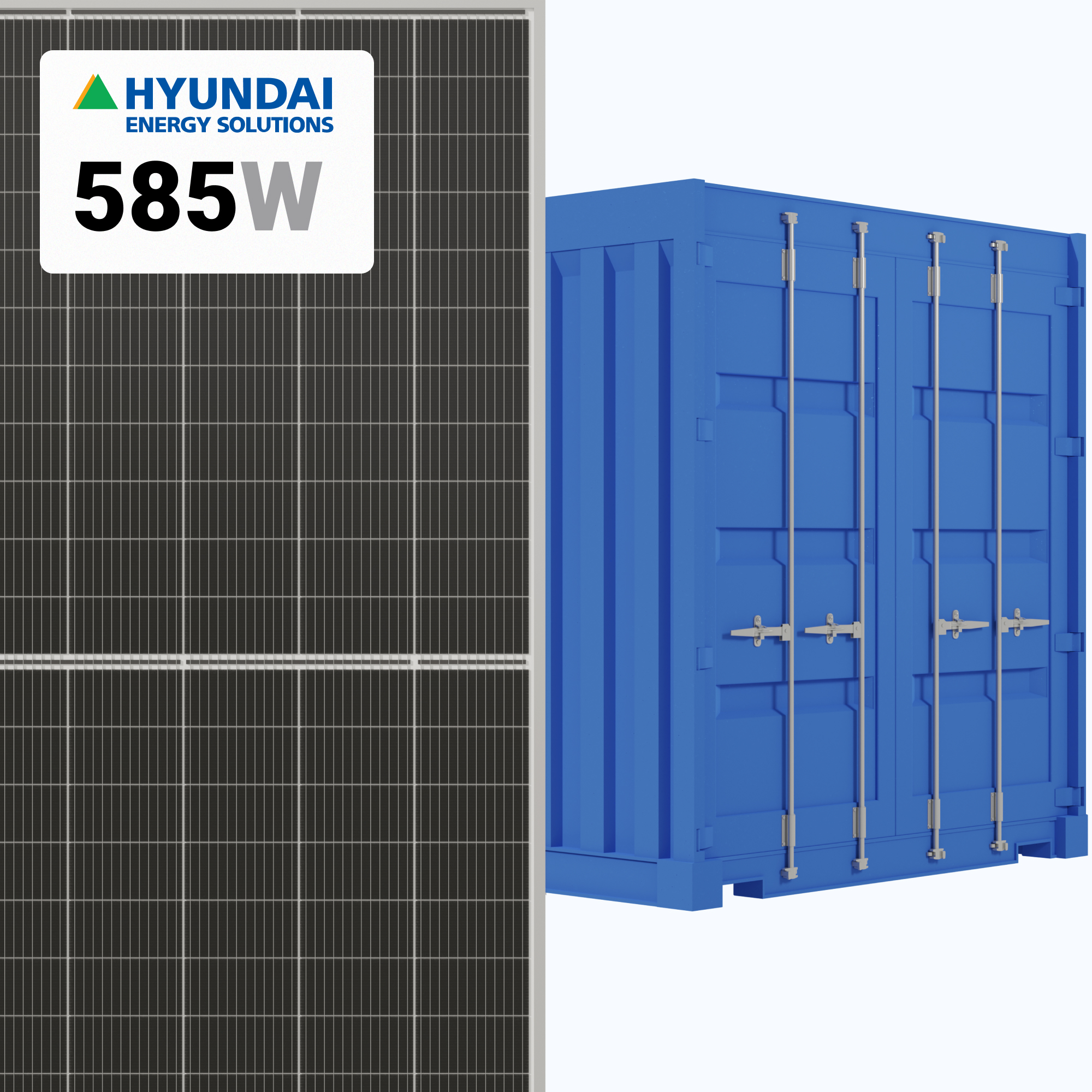 Hyundai 585W Solar Panel 156 Cell Bifacial HiS-S585OJ Commercial 464 panels per Container at A1 SolarStore