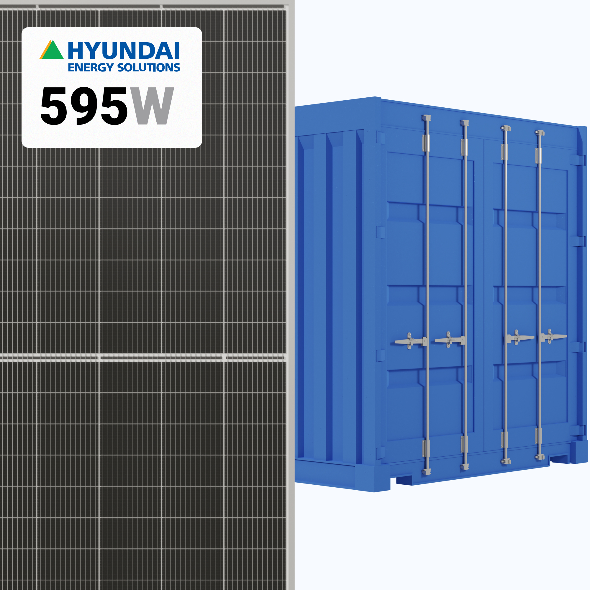 Hyundai 595W Solar Panel 156 Cell Bifacial HiS-S595OJ Commercial 464 panels per Container at A1 SolarStore