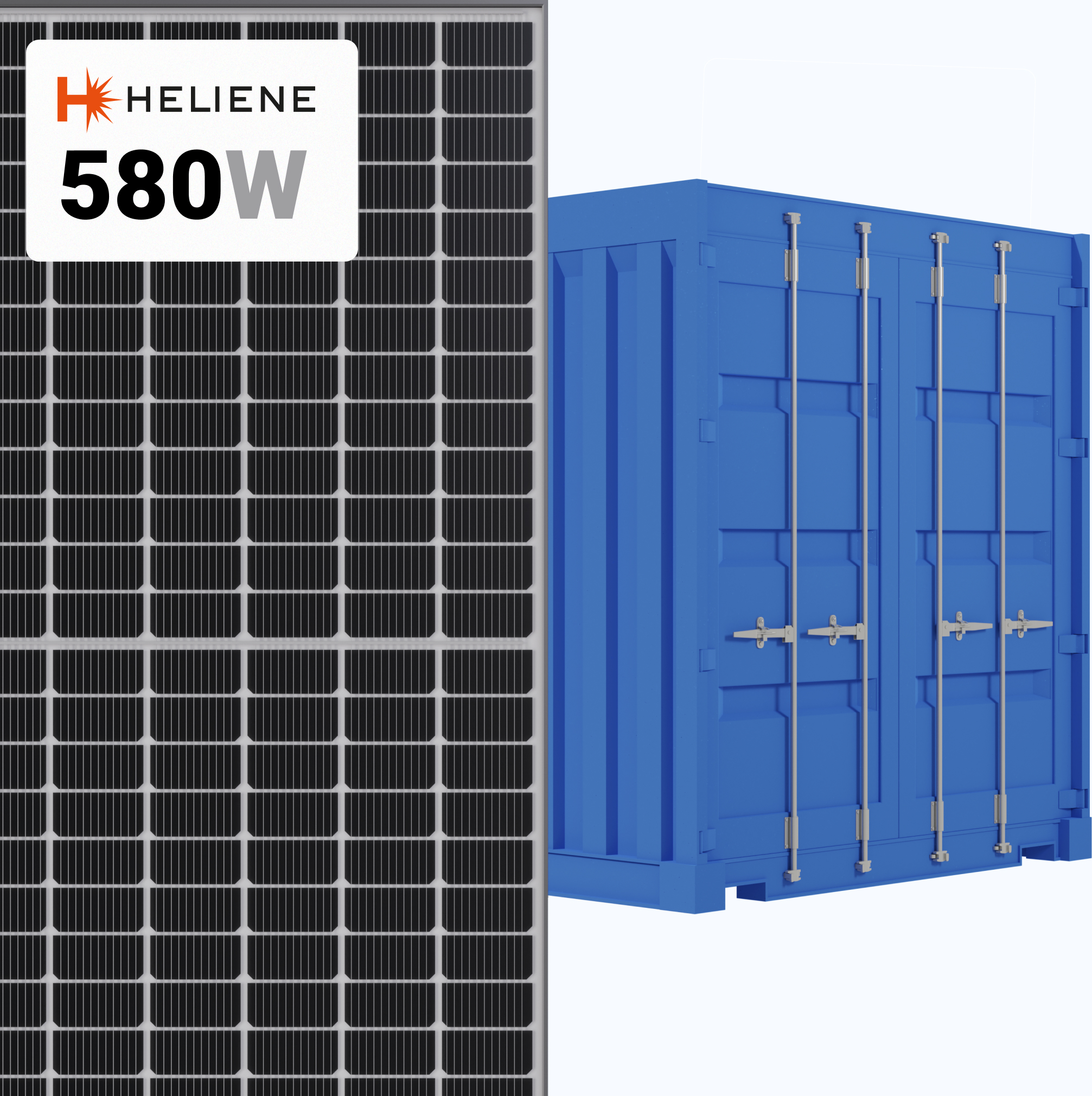 Heliene 580W Solar Panel 156 Cells Bifacial 156M-580-HC-M10BF-SL Commercial 620 panels per Container at A1 SolarStore