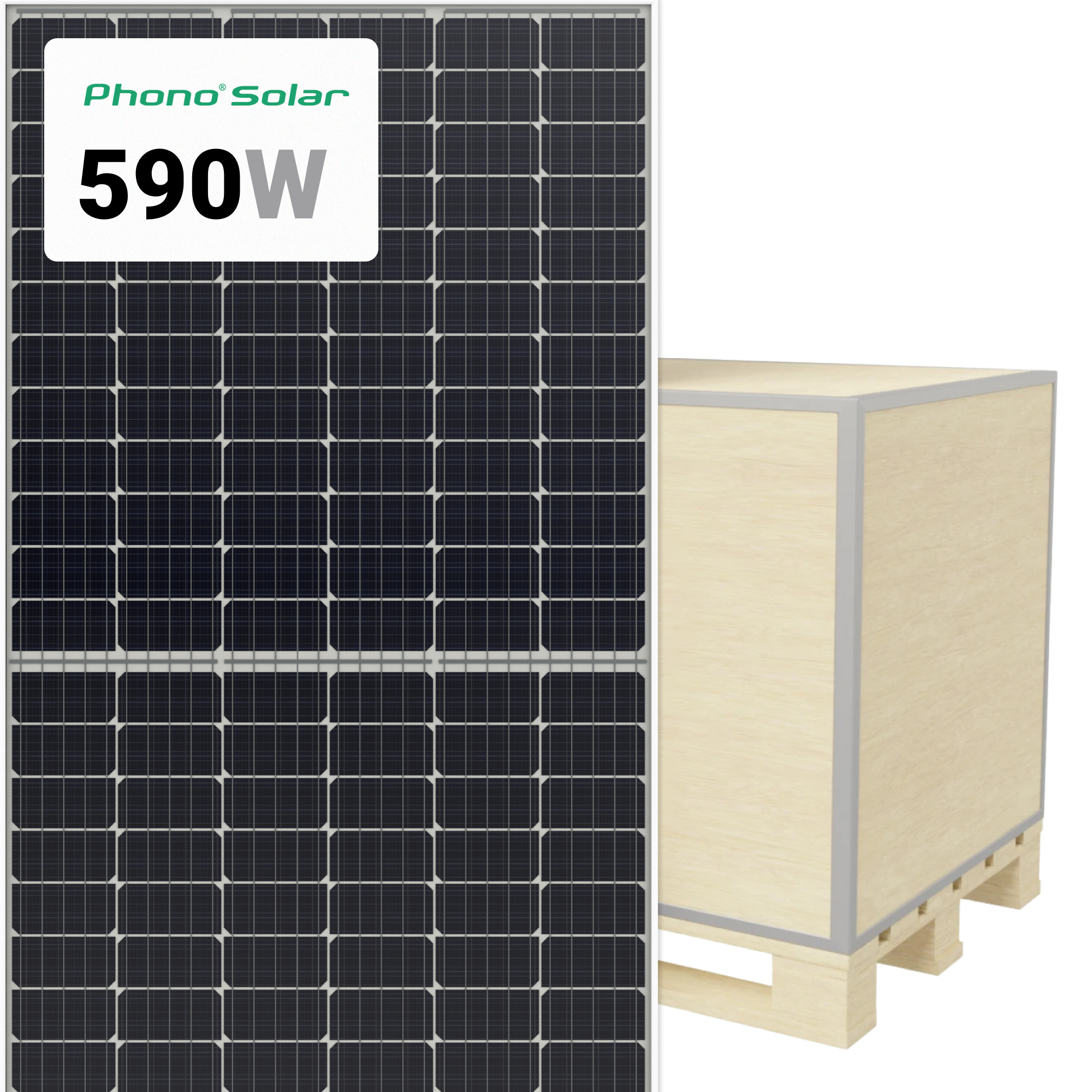 Phono Solar 590W Solar Panel 144 Cells Bifacial PS590M8GF-24/TNH Wholesale 36 panels per pallet at A1 SolarStore