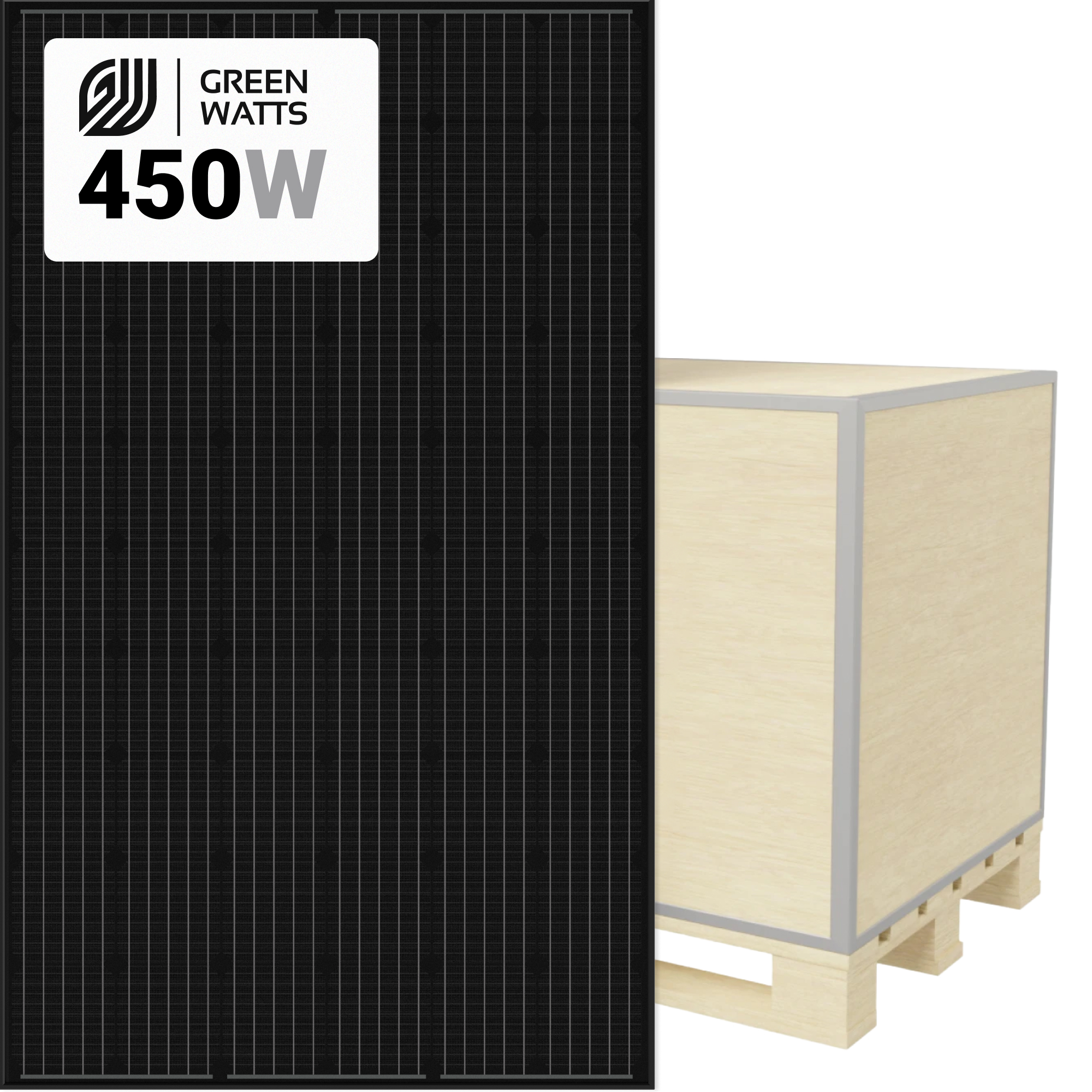 GreenWatts 450W Solar Panel 120 Cell HS60-450-BOB Wholesale 31 panels per pallet at A1 SolarStore
