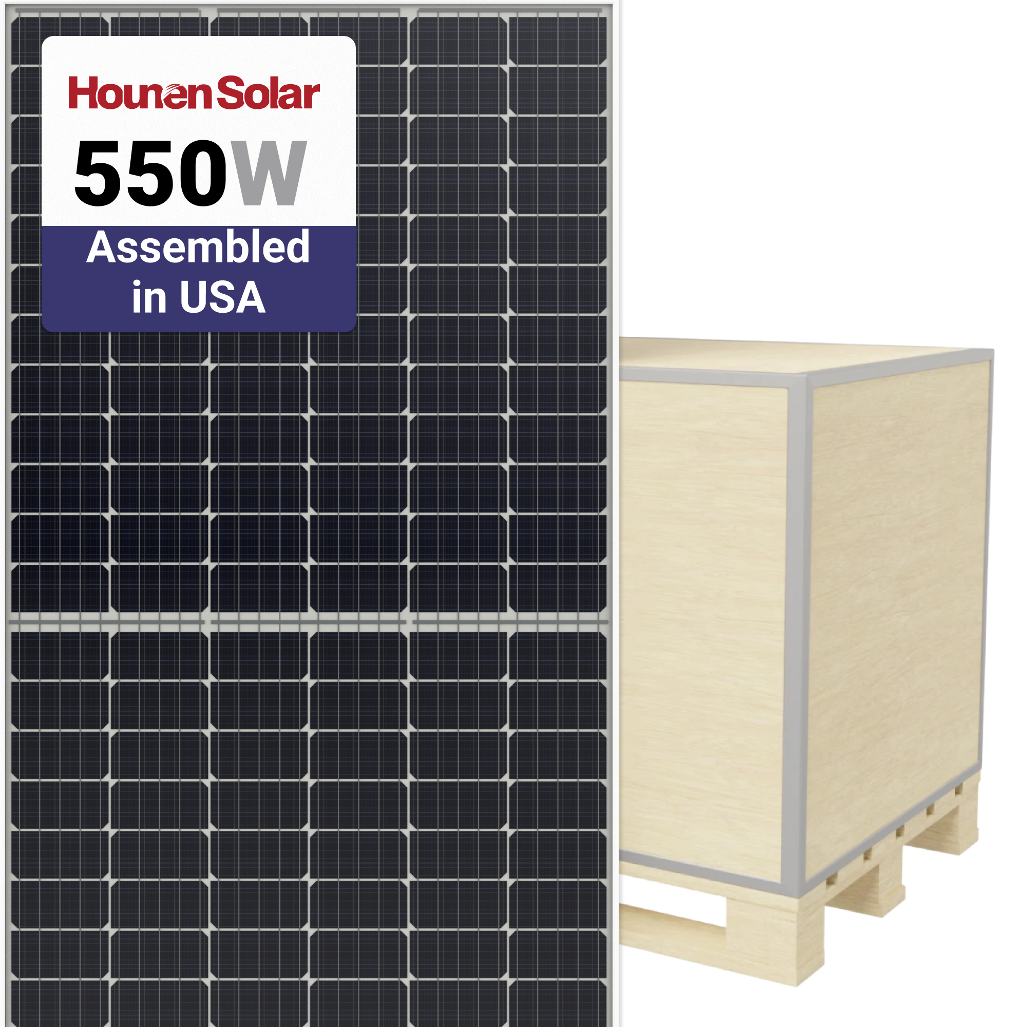 Hounen Solar 550W Solar Panel 144 Cells Bifacial HNM7-SHDB144-550 Assembled in the USA Wholesale 31 panels per pallet at A1 SolarStore