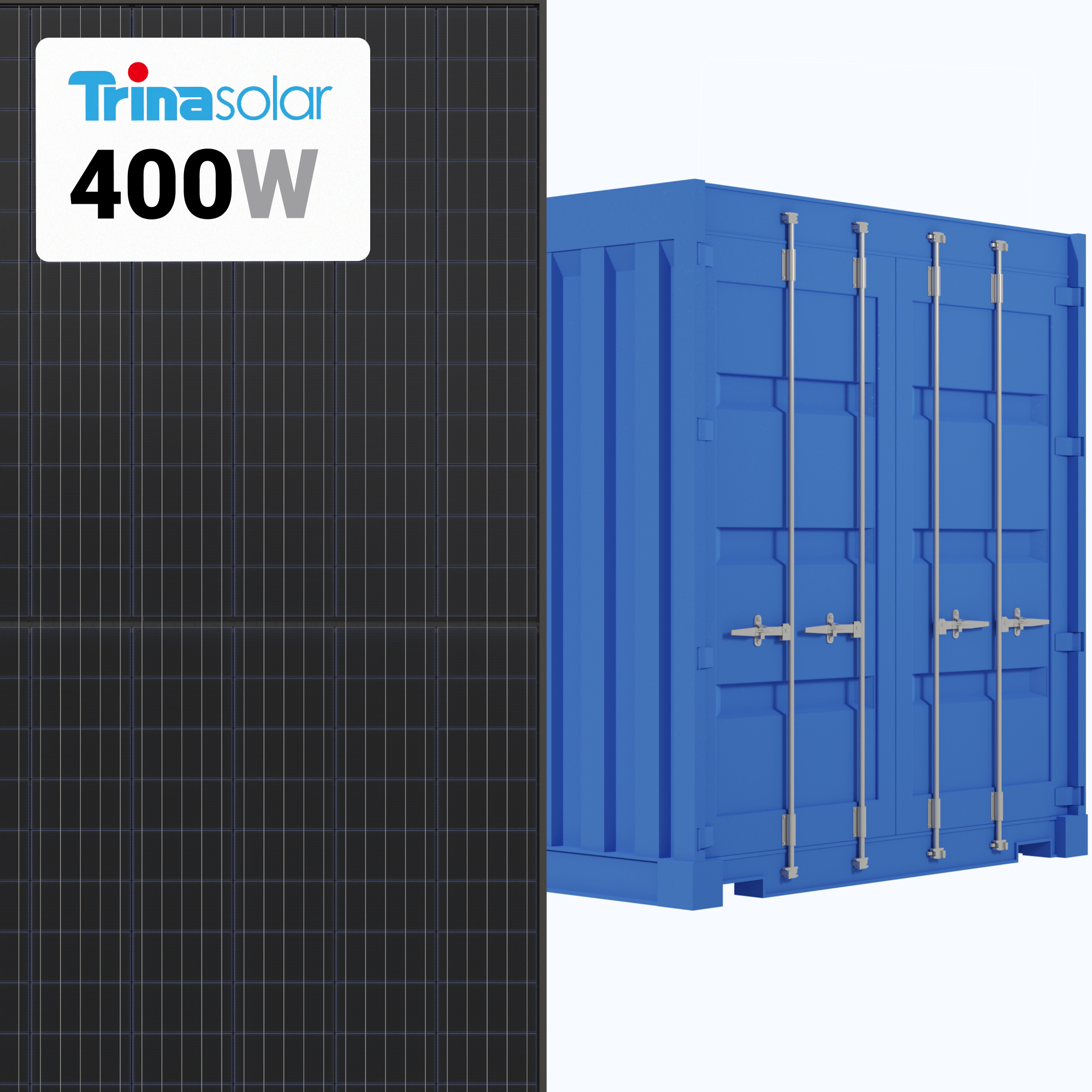 Trina 400W Solar Panel 144 Cell All-Black Bifacial TSM-400-NE09RC.05 Commercial 792 panels per Container at A1 SolarStore