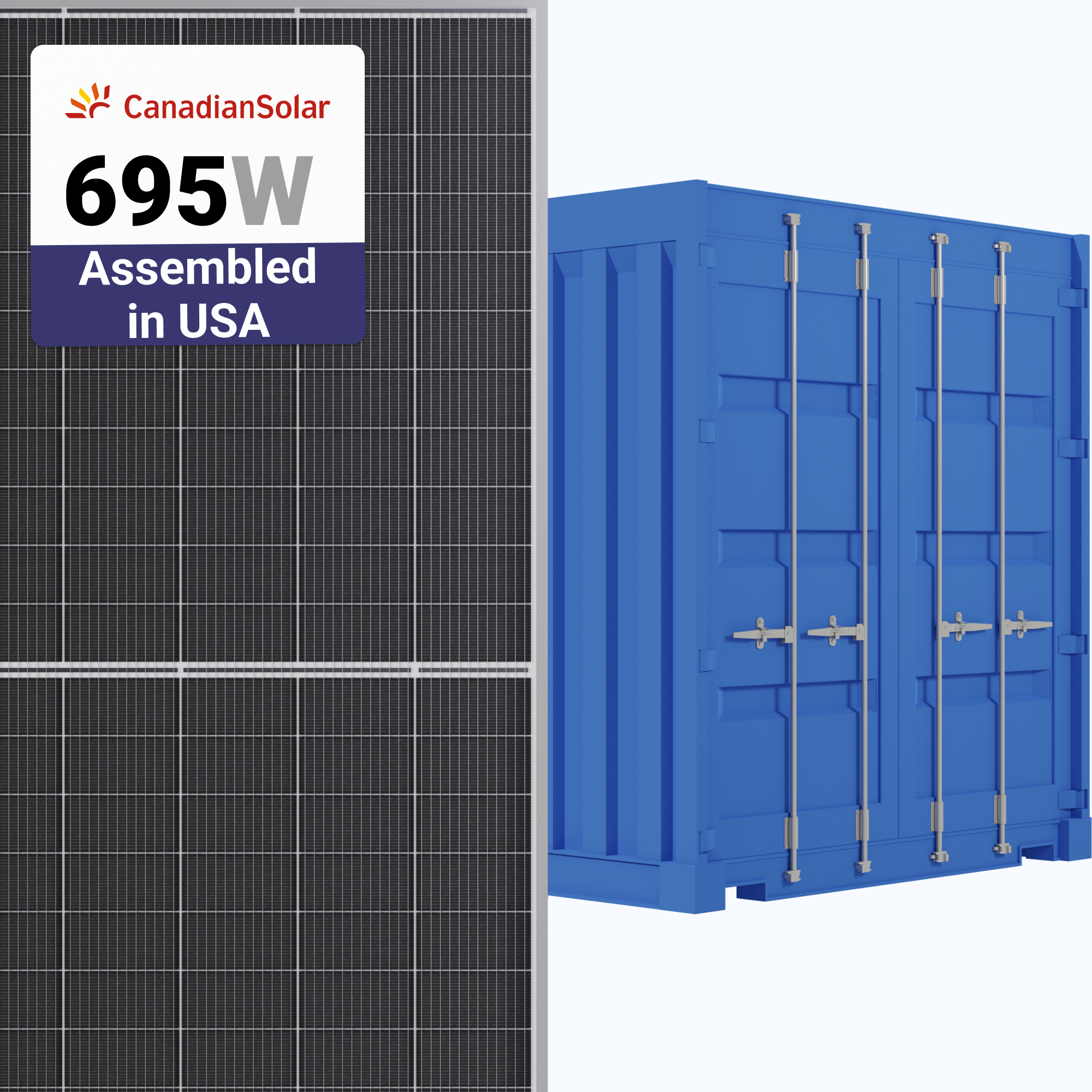 Canadian Solar 695W Solar Panel 132 Cells Bifacial 7N-TB-AG-US-695 Assembled in the USA Commercial 496 panels per Container at A1 SolarStore